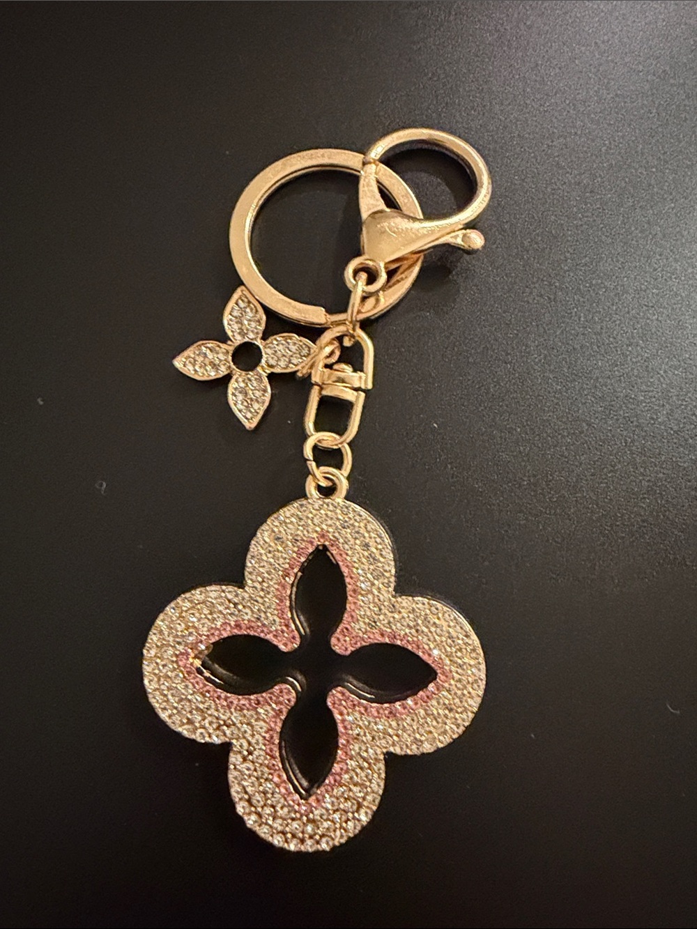 Blooming Flower Gold & Pink Crystal Flower Keychain Bag Charm